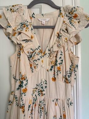 LC Lauren Conrad Cream Dress with Yellow Floral Print